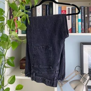 BLACK WIDE LEG FRAYED EDGE JEANS